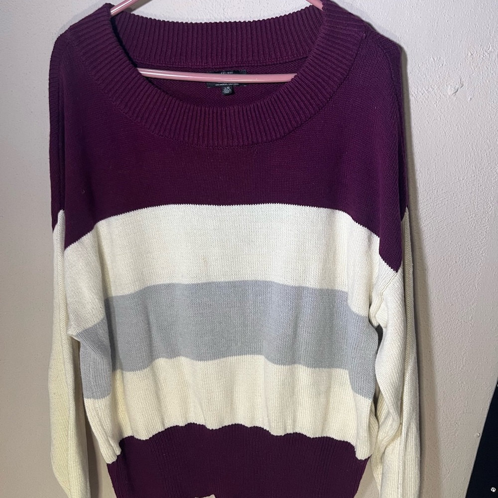 Lucky Brand Wide Stripe Sweater Pullover Cotton  Wide Neck